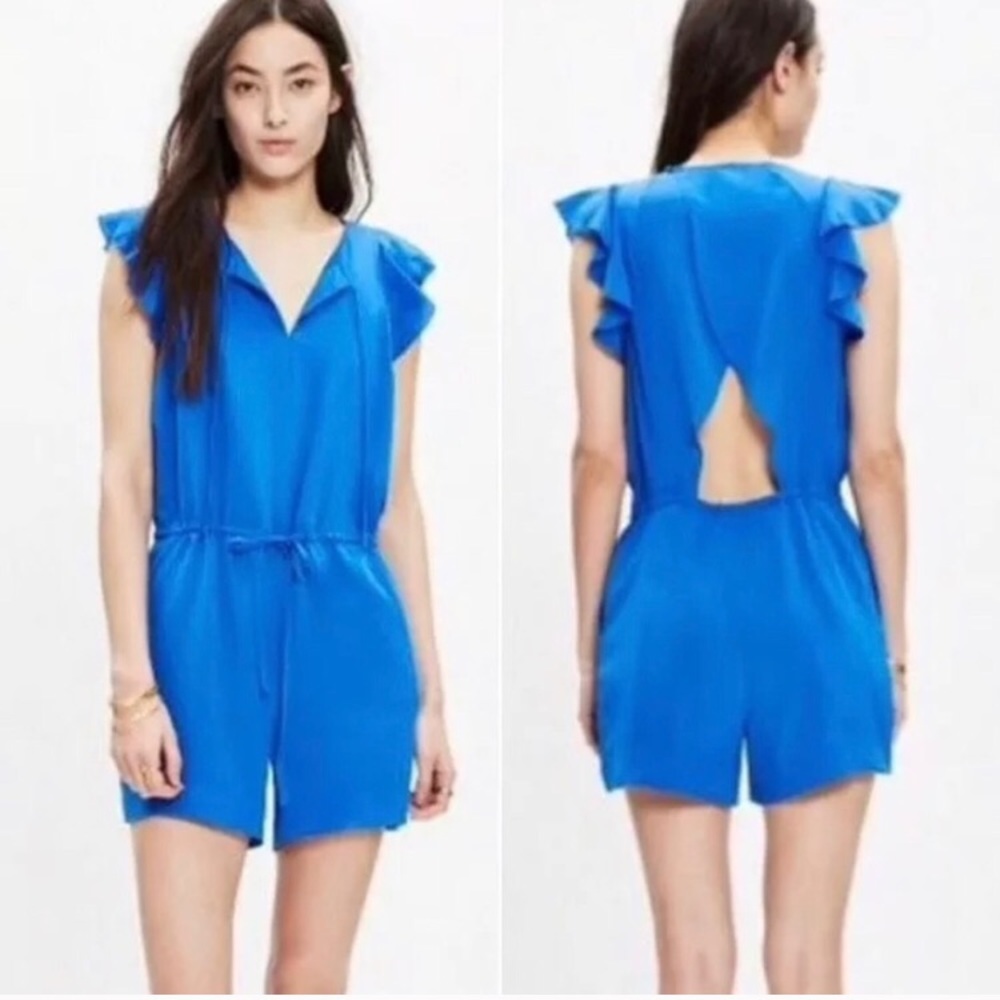 MADEWELL PETAL PLAY silk blue romper - Picture 2 of 4